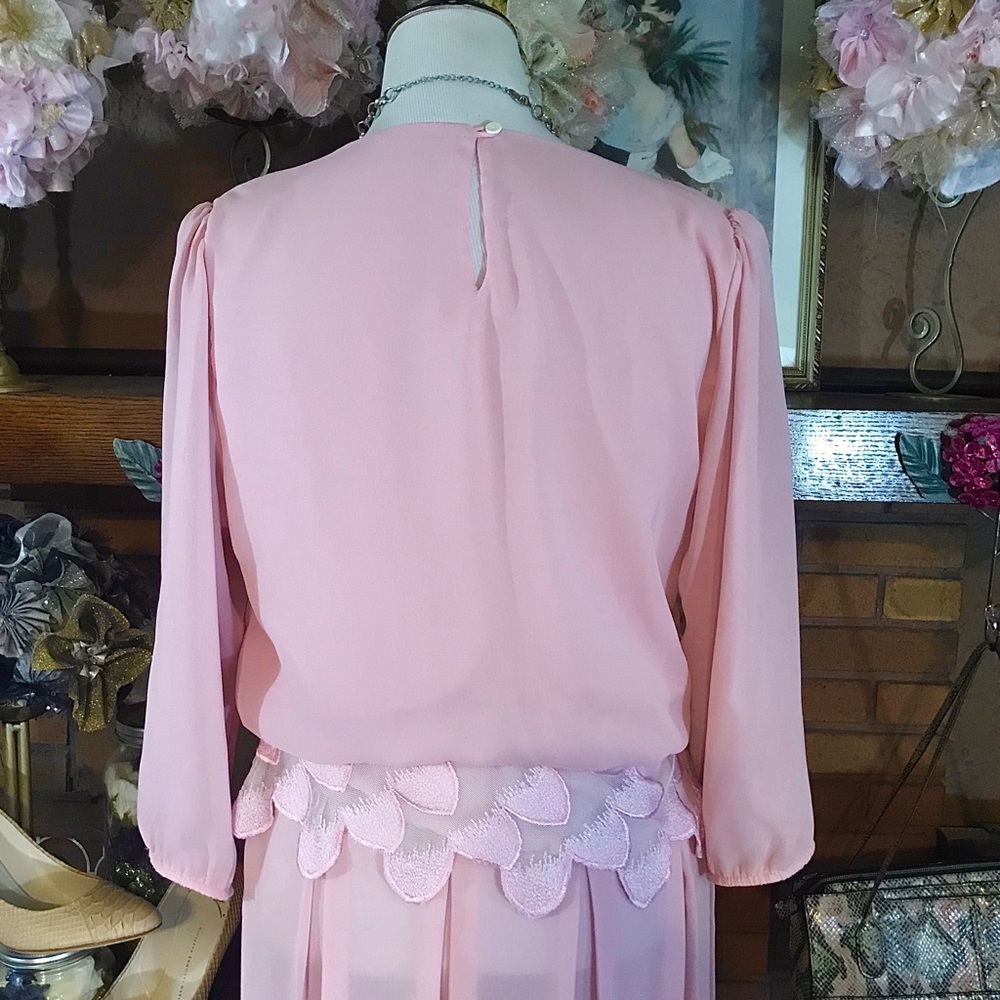 VINTAGE 1980'S PINK BLOUSON DRESS (L) - Picture 8 of 15